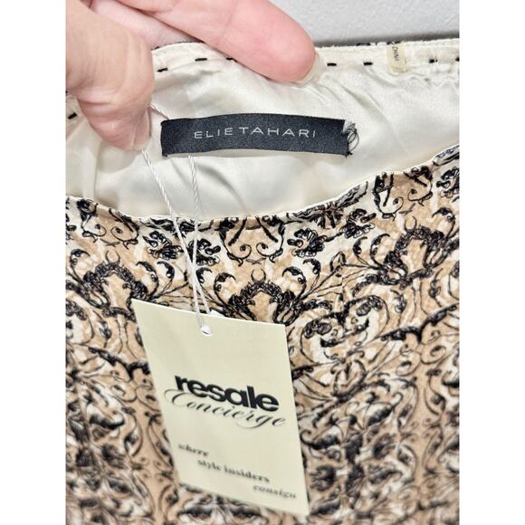 NWT Elie Tahari Silk Geometric Print Lace Trim Flare Midi Skirt Multi Womens 10 - Picture 3 of 4